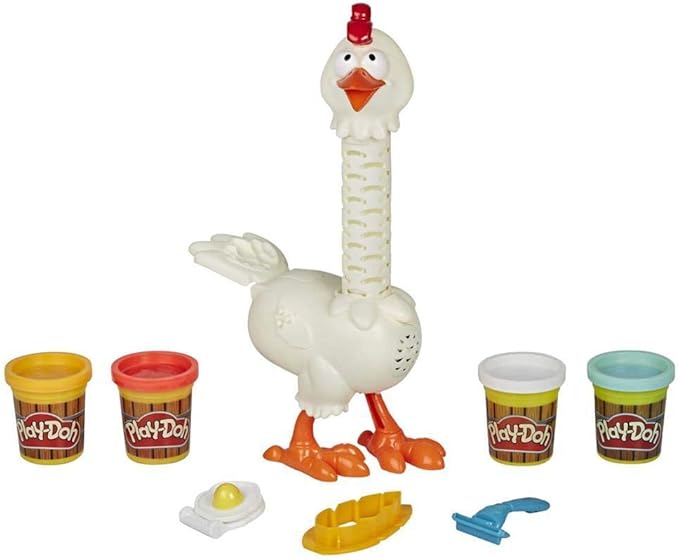 Play-Doh Animal Crew Cluck-A-Dee Feather Fun Chicken Toy Farm Animal Playset with 4 Non-Toxic Colors