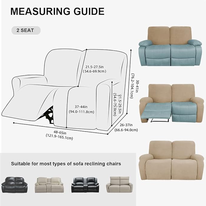vctops 6 Pieces Jacquard Plush Recliner Loveseat Slipcover Stretch Soft Sofa Couch Cover Anti-Slip Solid Color Furniture Protector with Elastic Bottom for Kids Cats Dogs(Lake Blue,2 Seat)