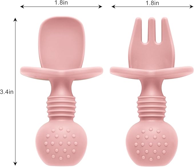 Silicone Baby Feeding Set, 2 Pack Divided Toddler Plates with Suction, 2 Pack Spoons and Forks Set, BPA Free, Baby Led Weaning Supplies for Baby Utensils Baby Eating Essentials