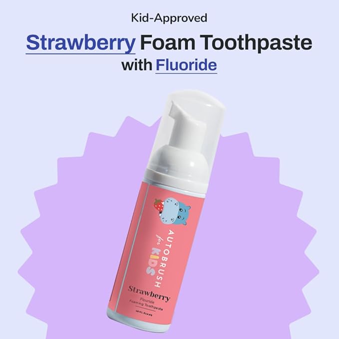 autobrush Kids Fluoride Foaming Toothpaste Strawberry Flavor for Electric or U-Shaped Toothbrush, SLS-Free, Training Toothpaste, Anti-Cavity, Travel Friendly (1 Pack)