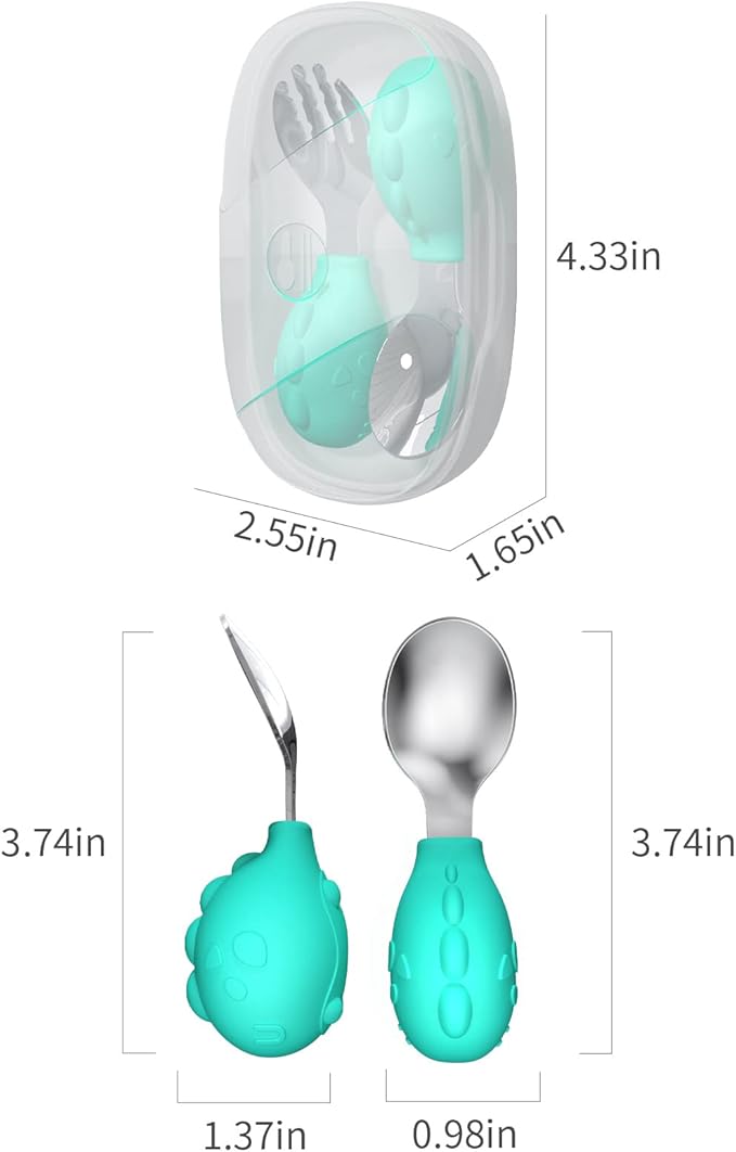 Deejoy Toddler Utensils, Toddler Spoons and Forks, Stainless Steel Spoon Toddler Silverware Set, Kids Silverware Self Feeding Flatware Set with Travel Safe Case for Kids (Green)