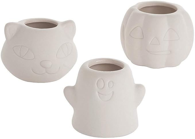 DIY Mini Ceramic Halloween Planters - Set of 12 - Catt, Ghost and Pumpkin - Craft for Kids