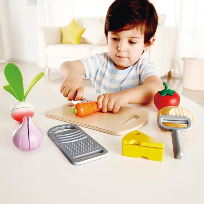 Hape Cooking Essentials Toy | Play Food Cutting Vegetables Set for Kids, Wooden Food Kitchen Accessory Toys
