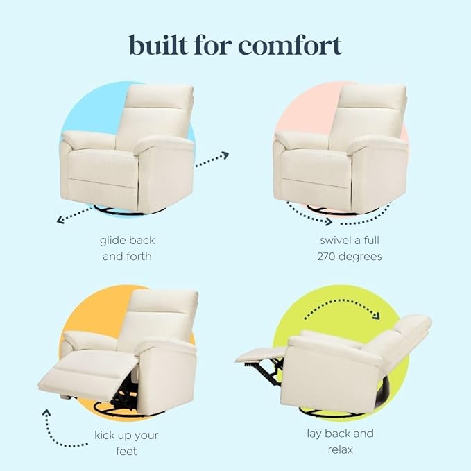 DaVinci Suzy Swivel Recliner in Vanilla, GREENGUARD Gold & CertiPUR-US® Certified