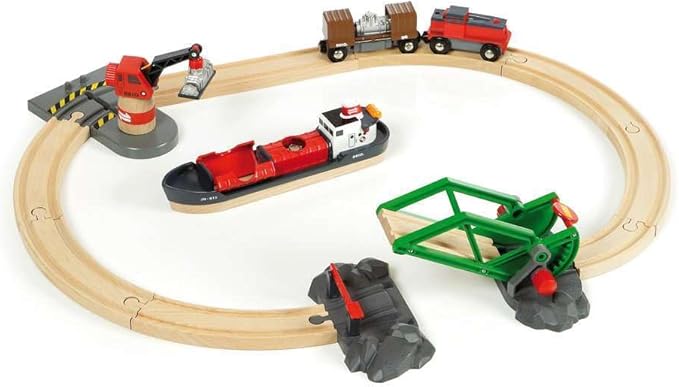 BRIO World - 33061 Cargo Harbor Set | 16-Piece Train Set with Accessories Wooden Tracks | Ideal Gift for Kids Aged 3+ | Certified Sustainable Materials
