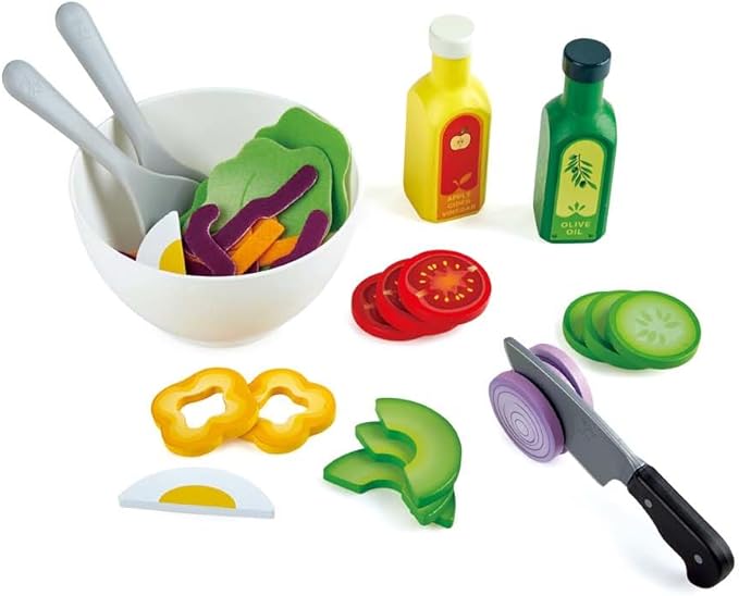 Hape Healthy Wooden Salad Playset| 39PCs Pretend Salad Play with Utensils and Ingredients for Toddlers Ages 3 Years and Up
