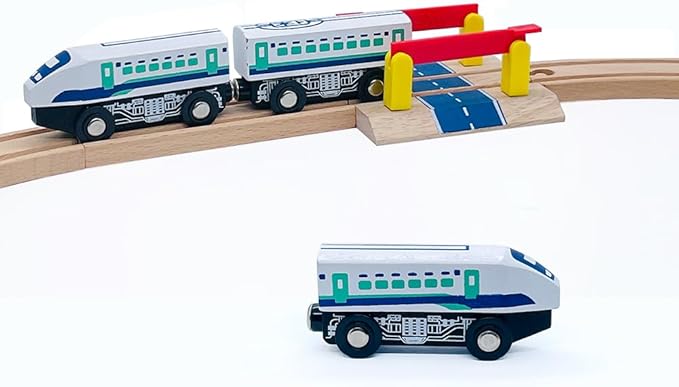 Wooden Bullet Train Cars Track Accessories Set High-Speed City Train Toys Fit for Wooden Train Track Railway for Boys and Girls (Bullet Train)