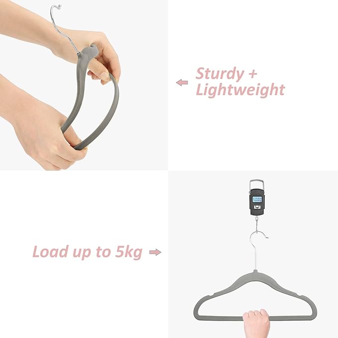 Velvet Baby Hangers 50 Pack, 11 Inch Kids Non Slip Hangers, Premium Childrens Hangers for Clothes, Space-Saving Nursery Hangers, Perfect Infant/Toddler Clothes Hangers for Daily Use(Grey)