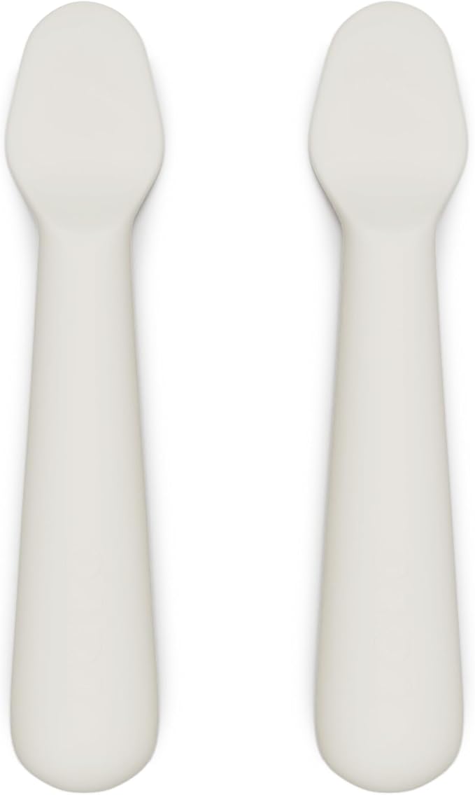 Lalo Little Spoon Set - 2 Piece Baby Spoons Set for Infants & Babies - Made From Food Grade Silicone Dishwasher Safe - Baby Feeding Essentials for Early Stage Mealtime - Oatmeal