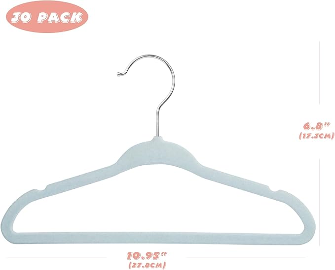 Kids Velvet Hangers 30 Pack, 11 Inch Size Non-Slip Baby Hangers, Space-Saving Nursery Hangers, Perfect Infant/Toddler Clothes Hangers for Daily Use(Blue)