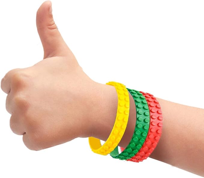ArtCreativity 7.5 Inch Building Block Bracelets for Kids- 12 Pack- Colorful Stretchy Rubber Wristbands for Boys & Girls- Fun Birthday Party Favors for Children, Goodie Bag Fillers, Carnival Prize