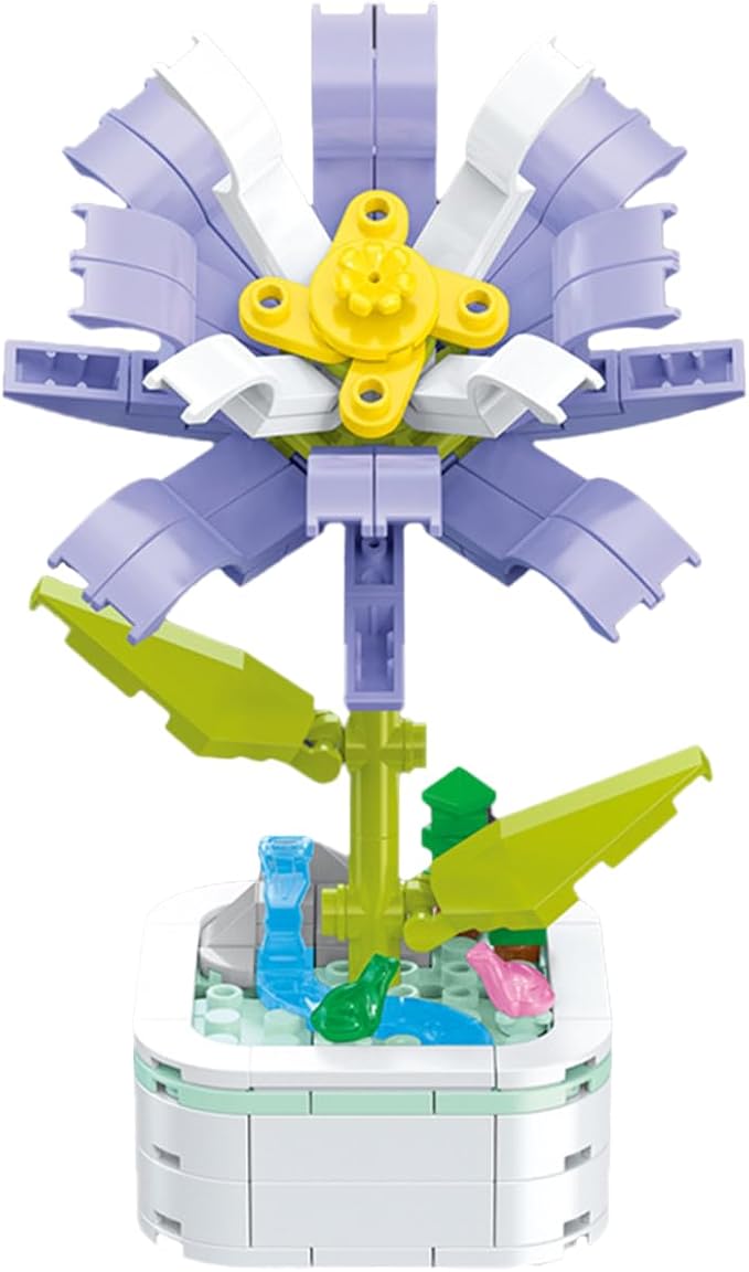 Flower Bouquet Building Set with Base, Flower Building Set Artificial Plant Flowers Building Blocks for Home Office Decor, Birthday Gifts, Desktop Trinkets Age 6+