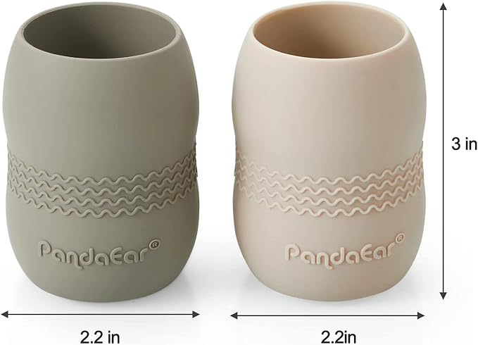 PandaEar Silicone Baby Feeding Set| 2 Pack Silicone Divided Suction Plate and 2 Pack Tiny Cup with 2 Spoons 2 Forks| Baby Led Weaning Supplies Self Feeding Eating Utensils (Silverware Set)