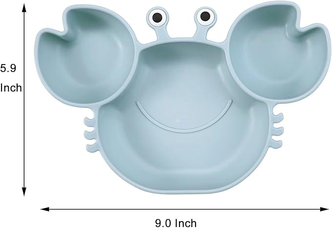 PandaEar 2 Pack Silicone Suction Plate for Baby, Divided Unbreakable Toddler Food Plate with 2 Pack Spoons for Self Feeding, Toddler Utensils Feeding Set Baby Eating Supplies, Crab Shape (Blue&Pink)