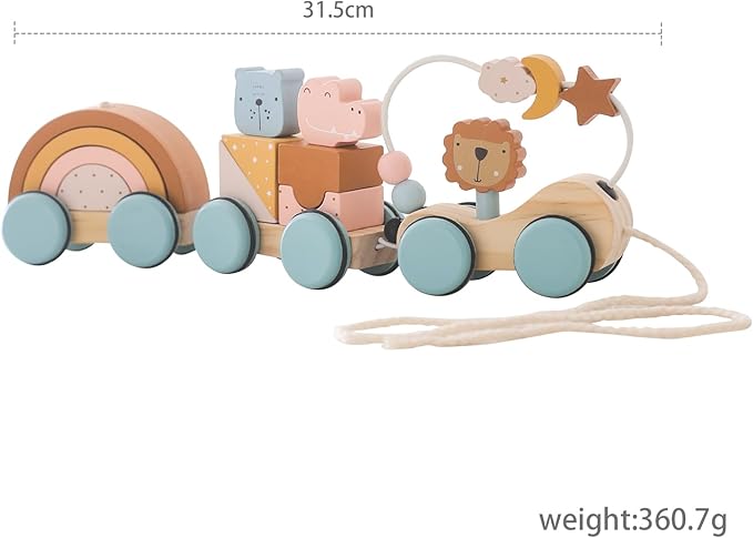 Wooden Train Toys Set Wooden Stacking Train for Toddler Animal Train Toy Montessori Toys for 1 2 3 Boy Girl Christmas Birthday Gift