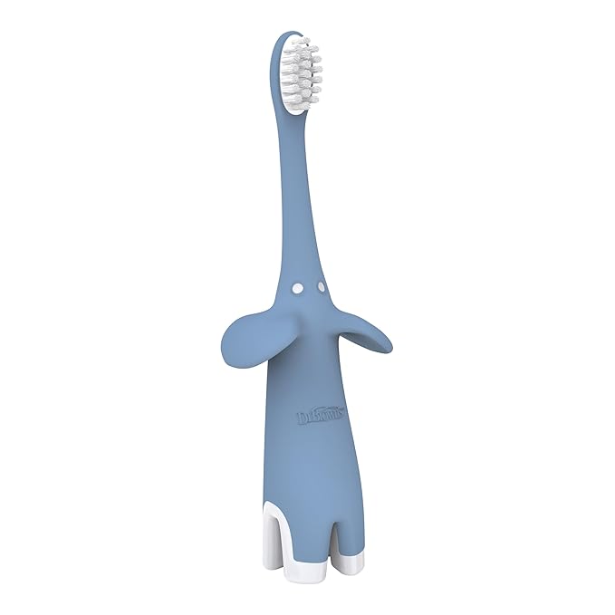 Dr. Brown's Infant-to-Toddler Training Toothbrush, Soft for Baby's First Teeth, Blue Elephant, 0-3 Years