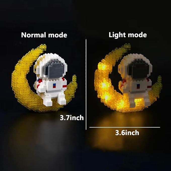 Micro Building Blocks Astronaut Model with Light Building Toy, Micro Building Kits for Kids or Adult Gifts, Spaceman on The Moon Mini Blocks Set DIY Bricks Toys