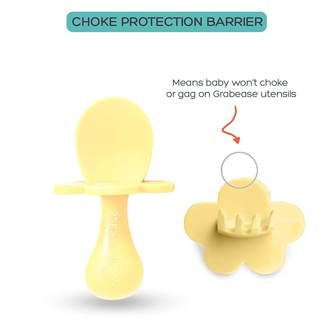 Grabease Baby Spoons & Fork Set - Toddler Self-Feeding Utensils for Baby - BPA-Free & Phthalate-Free Silicone Yellow Toddler Utensil - Feeding Spoon