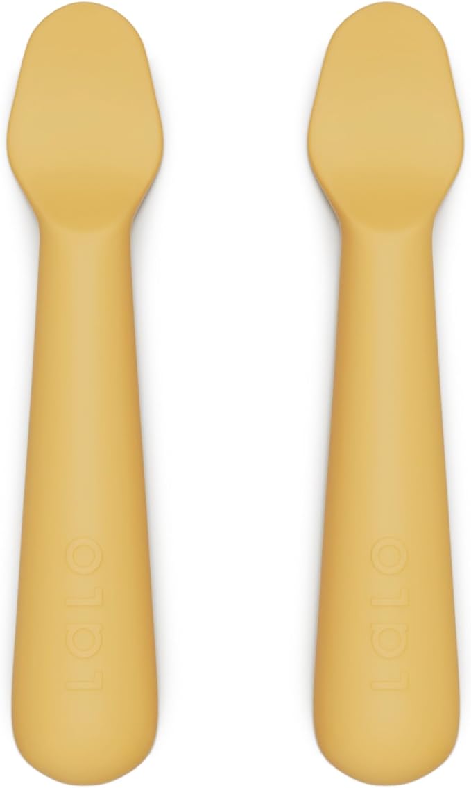 Lalo Little Spoon Set - 2 Piece Baby Spoons Set for Infants & Babies - Made From Food Grade Silicone Dishwasher Safe - Baby Feeding Essentials for Early Stage Mealtime - Honey