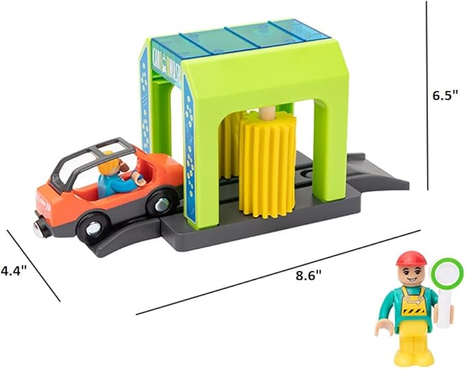 Wooden Train Accessories Car Washer for Railroad Train Track, Train Toys Accessory Compatible with All Major Brands of Train Set System, Railway Tracks Station for Kids Ages 3 and Up.