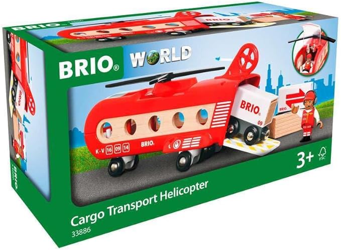 BRIO World 33886 - Cargo Helicopter - Premium Wooden Train Toy | Safe and Durable | Compatible with All Sets | Fun for Toddlers and Kids | Includes Figure and Accessories