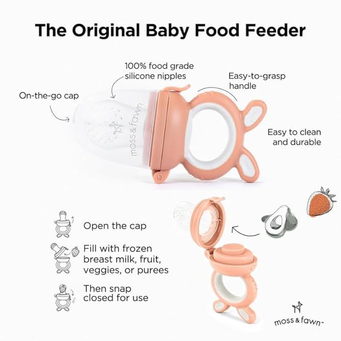 Baby’s First Bites Starter Kit – Ice Cube Tray, Forage Feeder, Freezer Mold & Pacifier Feeder – Milestone Magnet for Food Tracking & Feeding Tips – Baby Food Prep Essentials - Bloom