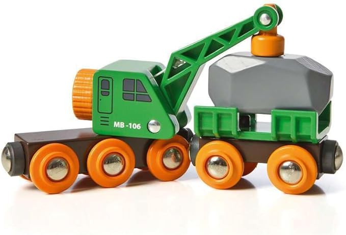 BRIO World 33698 - Clever Crane Wagon Set - 4 Piece Wooden Toy Train Set for Kids | Imaginative Play | Compatibility with Other Sets | FSC-Certified Wood