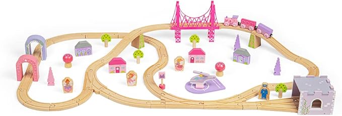 Bigjigs Rail, Fairy Town Train Set, Wooden Toys, Wooden Train Set, Gifts for 4 Year Old Girl, Pink Train Set, Girls Train Set, Bigjigs Train Set