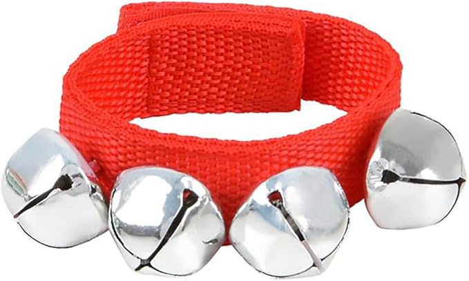 The Dreidel Company Christmas Jingle Bell Band Bracelet, Green & Red Bands with Hanging Jingle Ball Bells (12-Pack)