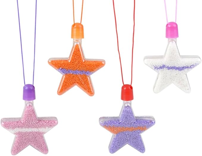 Nikki's Knick Knacks Star Shaped Sand Art Bottle Necklaces - Make Your Own Sand Art Bottle Necklace Craft Kit Party Favors - 12 Piece, Clear