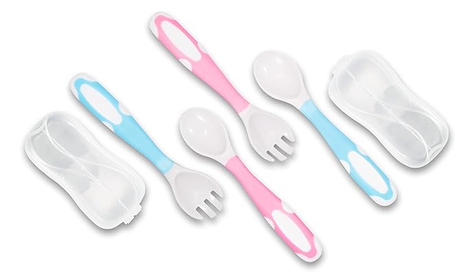 Bendable Baby and Toddler forks and spoons Utensils Silverware Set for Kids, 2 Sets (Pink/Pink) – Gum Friendly 2 Toddler Spoons and 2 Forks Self Feeding and Infant Baby Training and toddler silverware