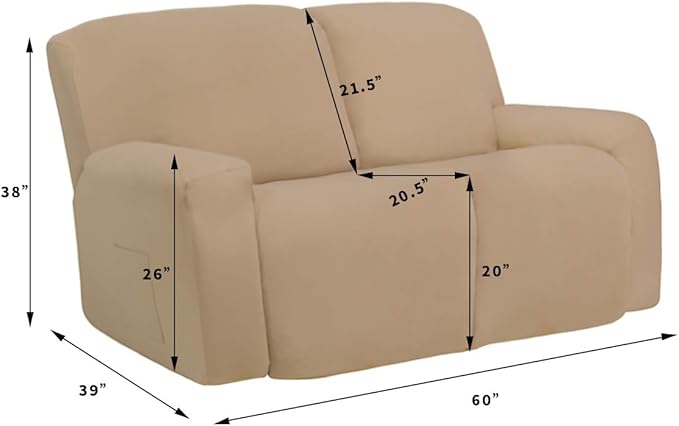 Easy-Going 6 Pieces Microfiber Stretch Sectional Recliner Sofa Slipcover Soft Fitted Fleece 2 Seats Couch Cover Washable Furniture Protector with Elasticity for Kids(Recliner Loveseat, Pale Yellow)