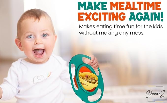BPA Free Anti Spill 360 Rotate Gyro Bowl for Babies, Universal Kids Feeding Tableware (Gray/Orange), Small, Orange/Gray