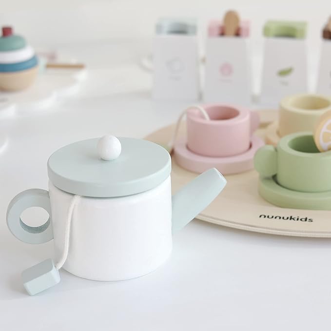 Wooden Tea Set for Little Girls Tea Party Set for Toddlers 20pcs Playset Pretend Play Tea Set Toy