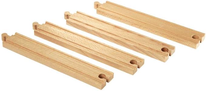 BRIO World 33341-4 Piece Long Straight Wooden Train Tracks | Expandable & Compatible Railway Set | Engineered for Kids Ages 3 and Up | FSC Certified Materials