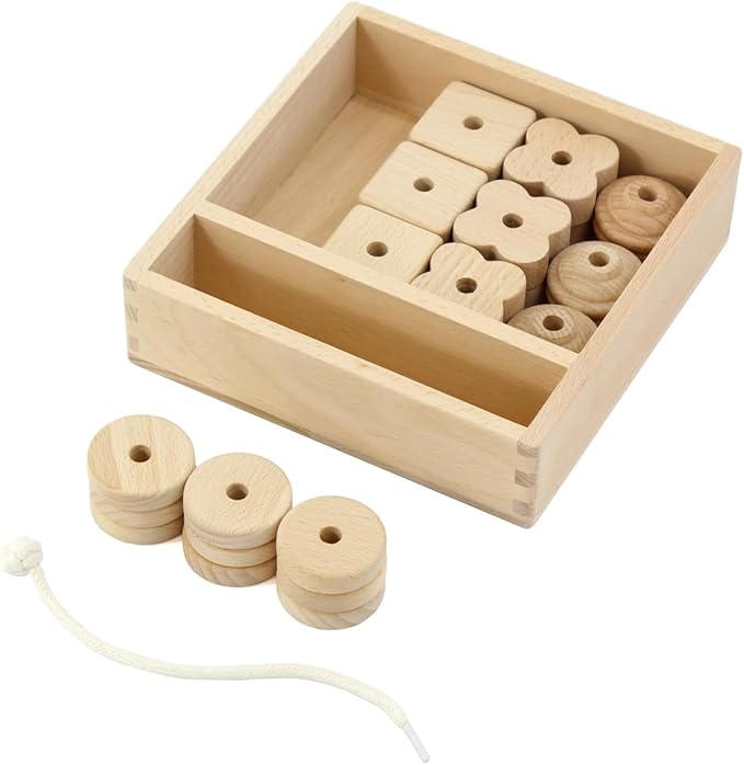 Lacing Bead 27 Large Wooden Beads 1 Lace for Toddler and Kids Montessori Educational Toy Fine Motor Skills 2 Years