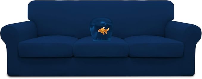 Easy-Going 100% Dual Waterproof Oversized Cover Stretch Soft Couch Cover for Dogs, Sofa Slipcover for 3 Separate Cushion Couch Leakproof Furniture Protector for Kids, Pets Navy