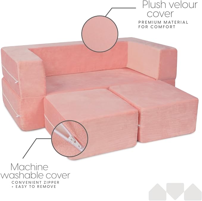 Milliard Kids Couch - Modular Kids Sofa for Toddler and Baby Playroom/Bedroom Furniture (Pink) with Bonus Pillow