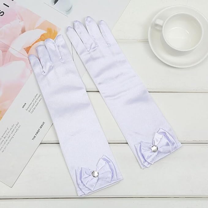 Princess Peach Costume Dress up Accessories for Girls Peach Gloves Tiara Crown Wand Brooch Earrings Halloween Cosplay Accessories Christmas Gifts Set (White Peach)