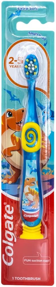 Colgate Dinosaur Toothbrush for Children with Suction Cup, Kids 2-5 Years Old, Extra Soft - Pack of 4