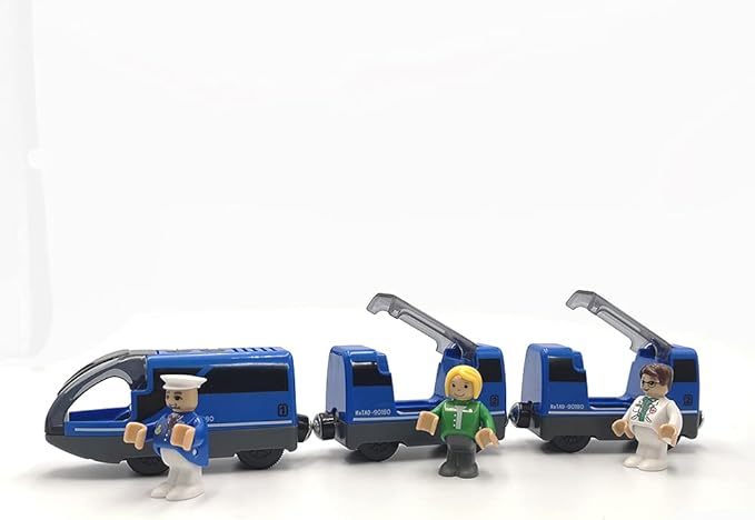 Battery Operated Train for Wooden Train Track Set Toys for Toddlers 3 4 5 Year Old Boys Kids Magnetic Couplings City Vehicle with Figures(Without Battery)