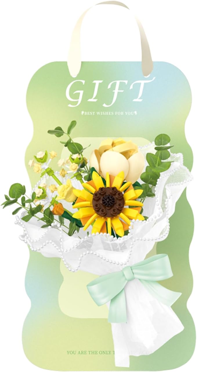 Bouquet Building Sets - Household Decorative Flower Building Block Toys - Artificial Plant Set Gift for Valentine's Day Mother's Day Birthday for Her and Him(Sunflower)