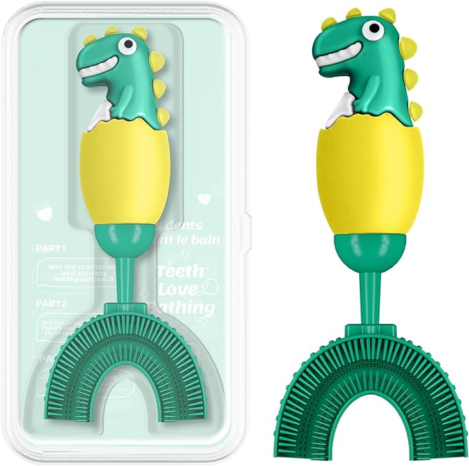 Toddler U-Shaped Toothbrush for 2-7 Years, Training Toothbrush, Kids Travel Toothbrush, Food Grade Soft Silicone Brush Head, 360° Oral Teeth Cleaning Design for kids, U-Shape Toothbrush for Children