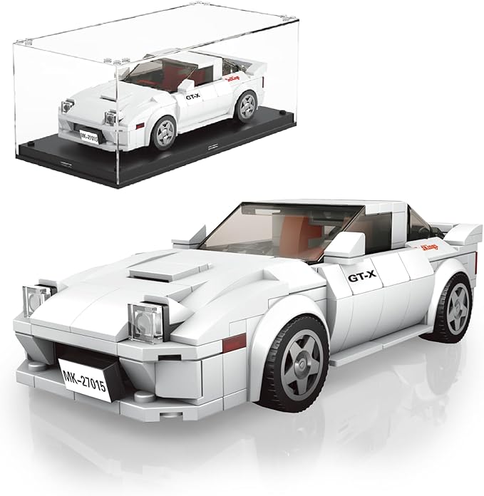 Mould King Speed Champion Cars Building Sets, RX-7 Mazda Initial D Car Model with Display Case, 27015 MOC Collectible Toys Blocks Car Kits for Adults and Boys Kids Aged 8+ (369 Pieces)