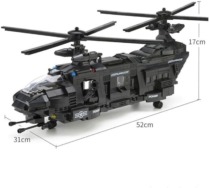 General Jim’s Building Blocks Army Toys - Black Hawk Swat Toy Police Helicopter, Raft & Accessories Toy Building Blocks Set for Teens and Adults