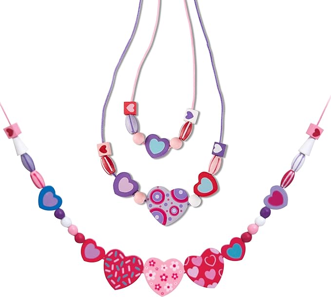 Melissa & Doug Created by Me! Heart Beads Wooden Bead Kit, 120+ Beads and 5 Cords for Jewelry-Making