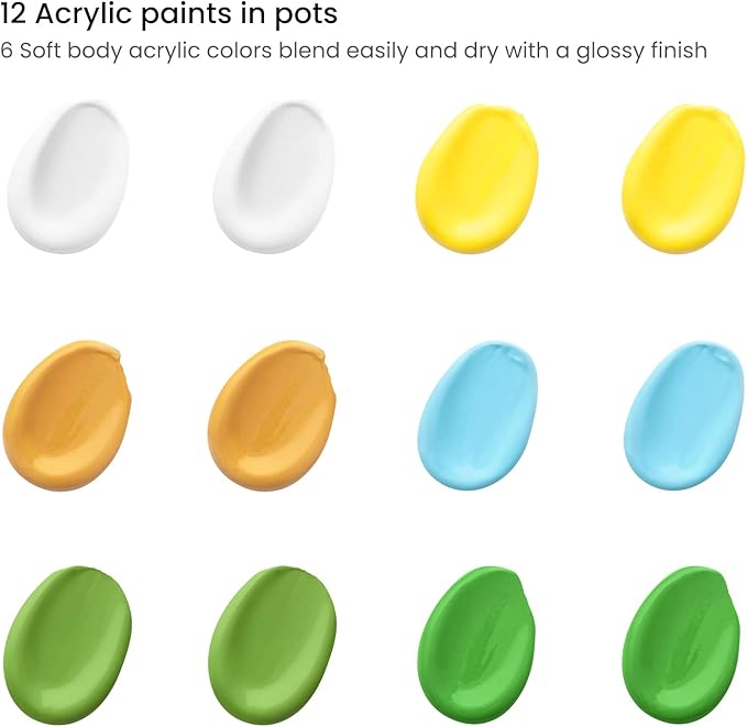 ARTEZA Kids Dinosaur Painting Kit, 4 Canvases 3 x 3 Inches, 4 Easels, 12 Acrylic Paints, 2 Paint Brushes, 1 Palette, Kids Activities for Ages 6 and Up