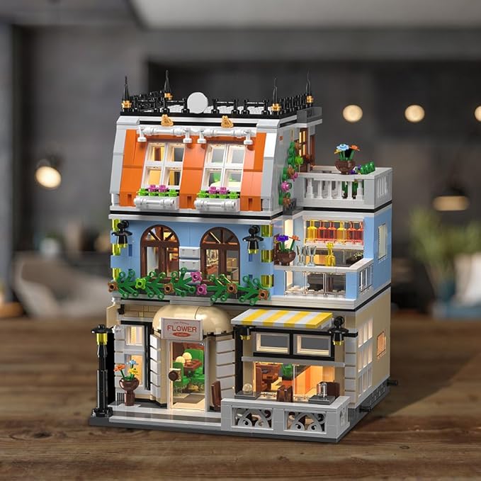 City Garden Hotel Building Blocks Toys Sets, City Street House Construction Toys with LED, 1300 Pieces Mini Bricks (Not Compatible with Lego)