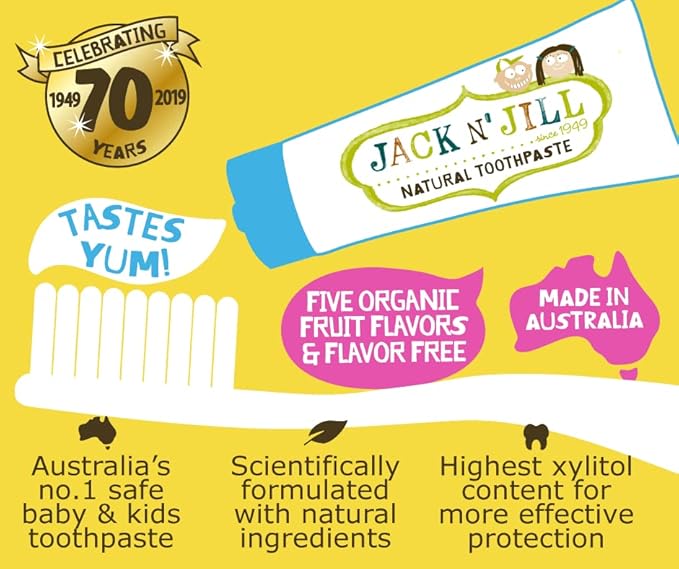 Jack N' Jill Natural Toddler Toothpaste for Baby, Kids and Infants 6 Months & Up, Fluoride Free Training Toothpaste for Toddlers 1-3 (1.76 Fl Oz (Pack of 2), Blueberry & Blackcurrant)