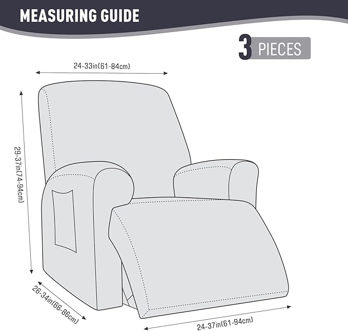 KinCam Recliner Covers, Stretch Reclining Chair Covers, Recliner Sofa Slipcovers Stripe Jacquard Recliner Couch Covers Furniture Protector Covers for Pet Kid (1 Seater, Deep Gray)